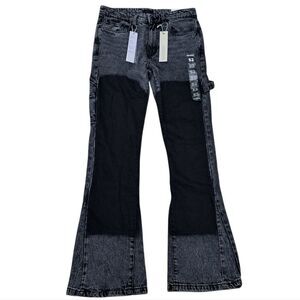 Reason Two Tone Gothic Western Skinny Flare Denim Jeans Size 32W Charcoal NWT